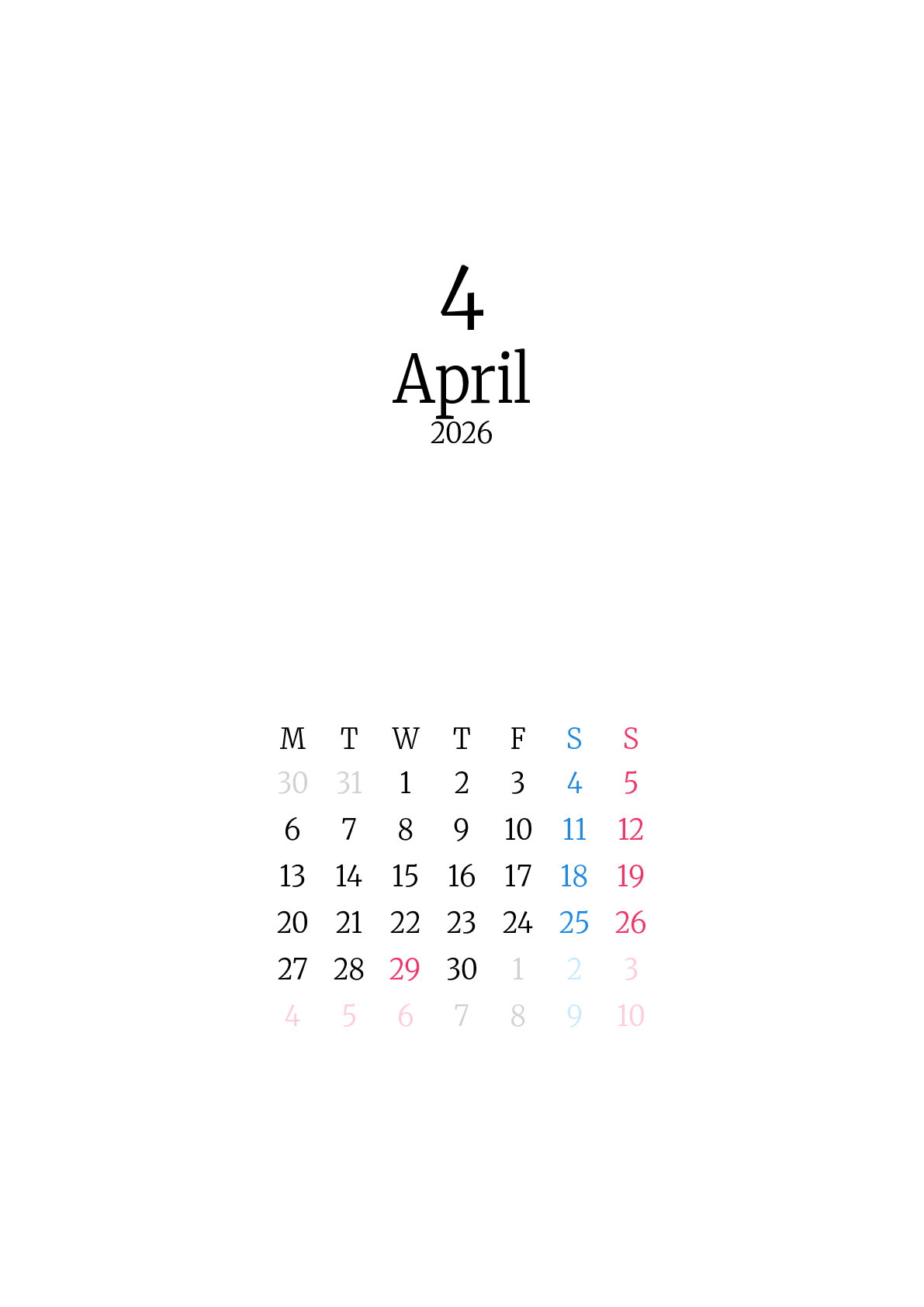 A判（A4,A5 など）,縦向き,１ヶ月,月曜始まり,祝日名,六曜,節季,月齢,満月新月入り