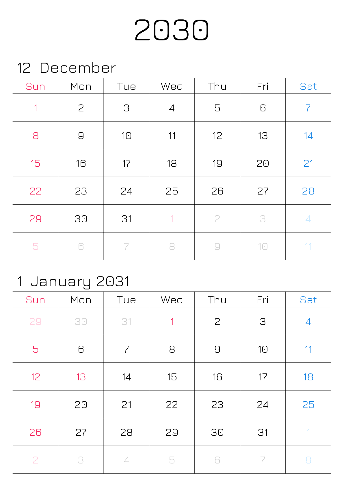 A判（A4,A5 など）,縦向き,２ヶ月,日曜始まり