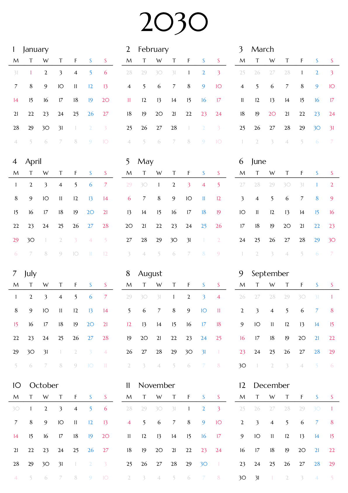 A判（A4,A5 など）,縦向き,１年,月曜始まり