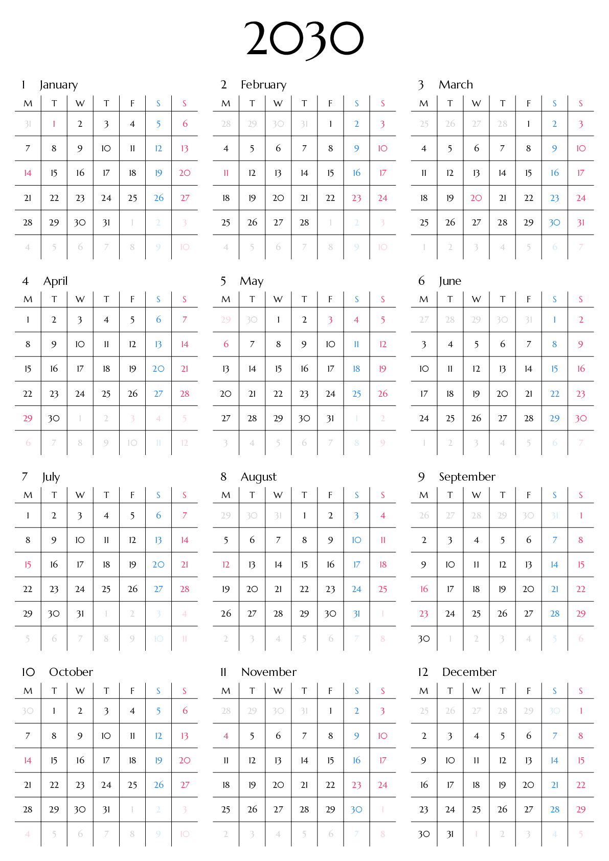 A判（A4,A5 など）,縦向き,１年,月曜始まり