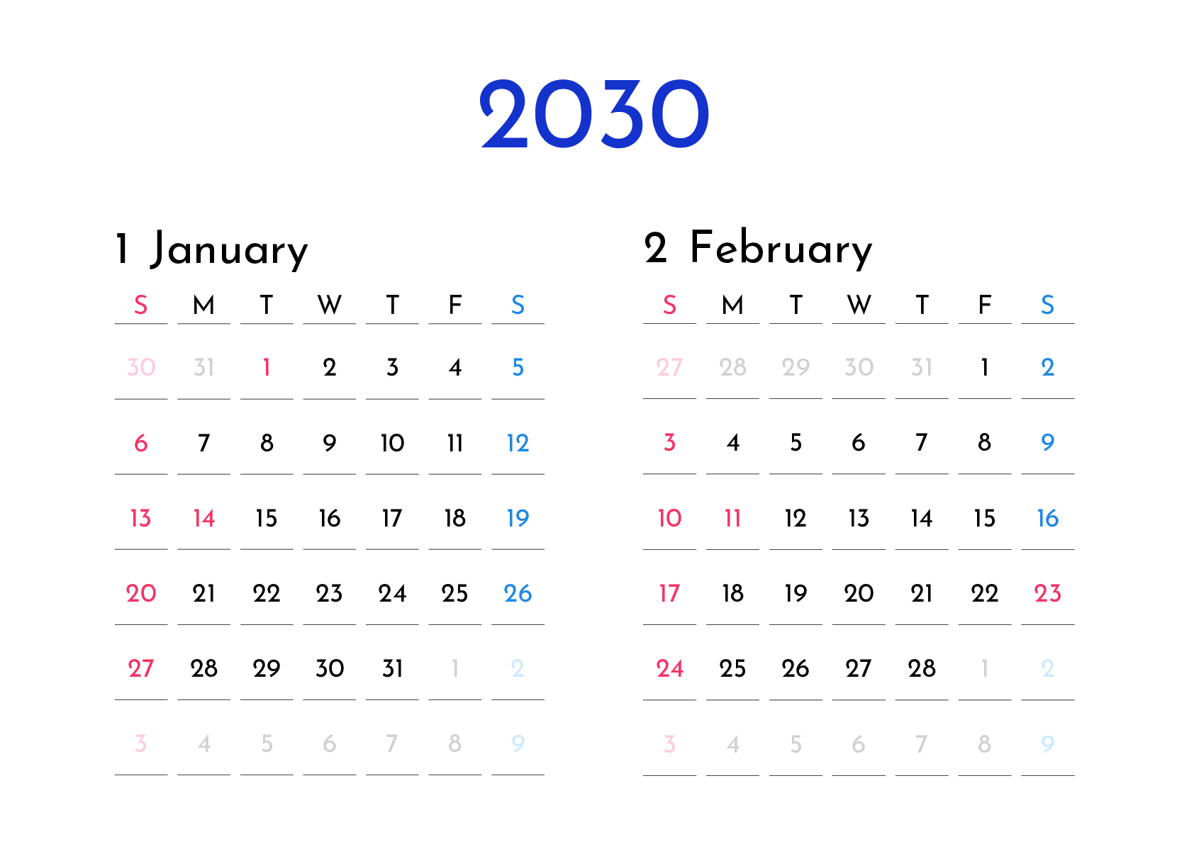 A判（A4,A5 など）,横向き,２ヶ月,日曜始まり