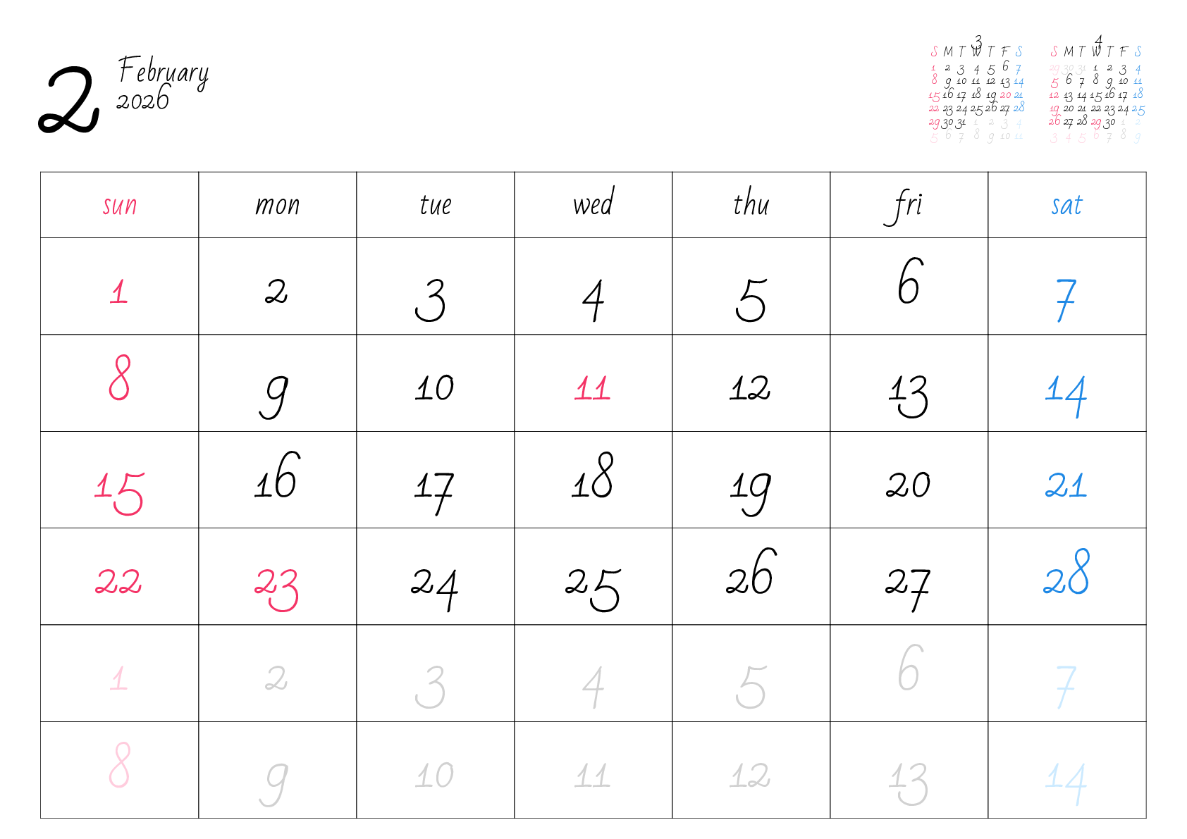 A判（A4,A5 など）,横向き,１ヶ月,日曜始まり,祝日名,六曜,節季,月齢,満月新月入り