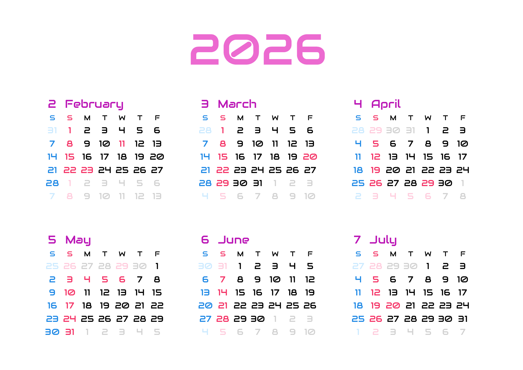 A判（A4,A5 など）,横向き,６ヶ月,土曜始まり