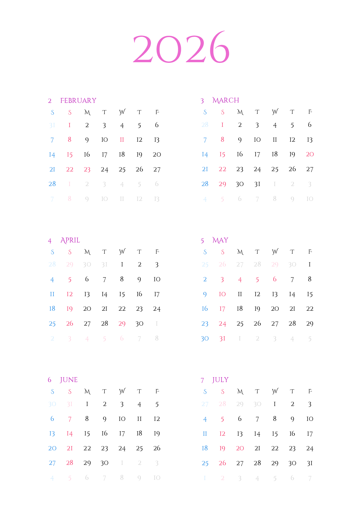 A判（A4,A5 など）,縦向き,６ヶ月,土曜始まり