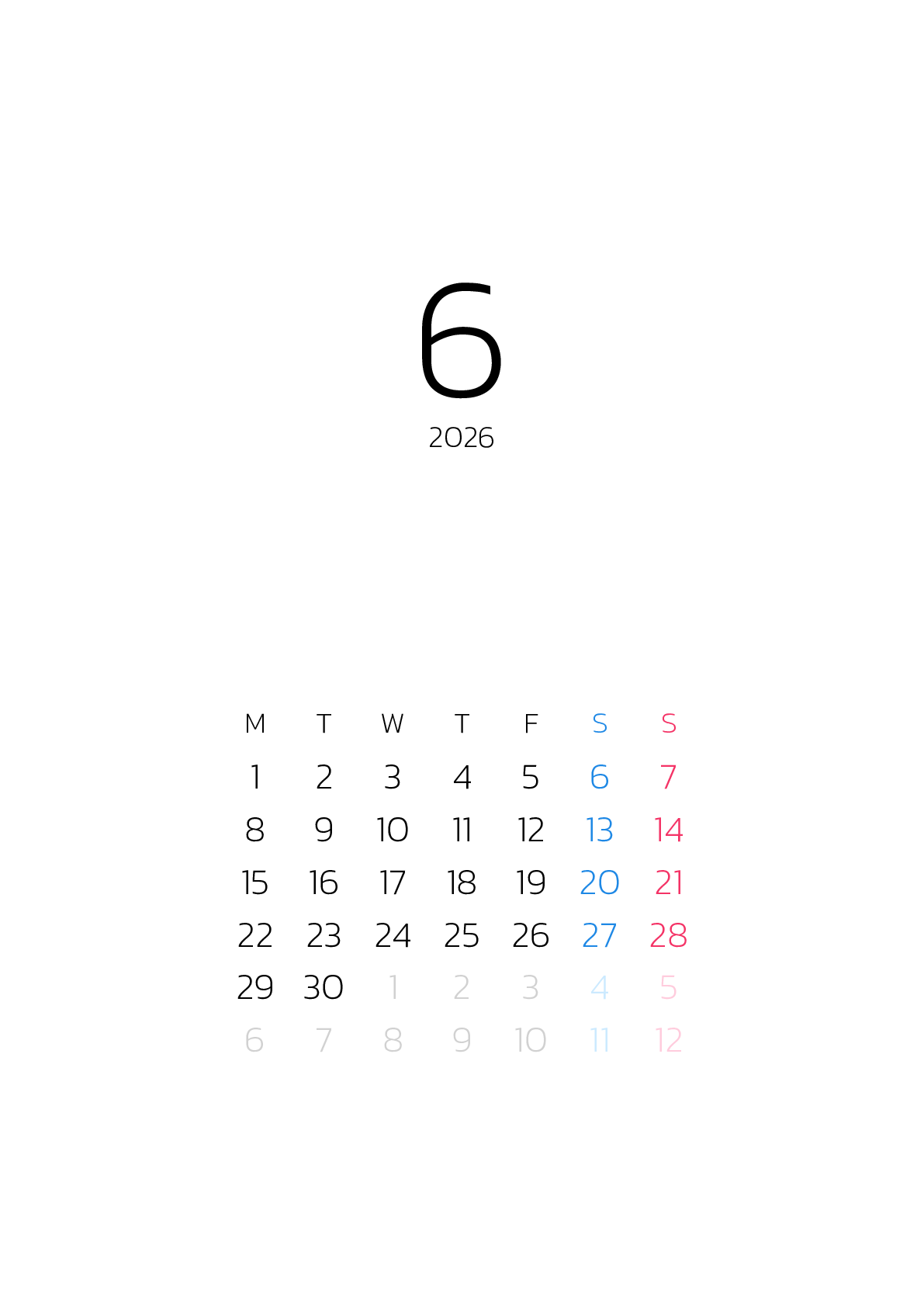 A判（A4,A5 など）,縦向き,１ヶ月,月曜始まり,祝日名,六曜入り