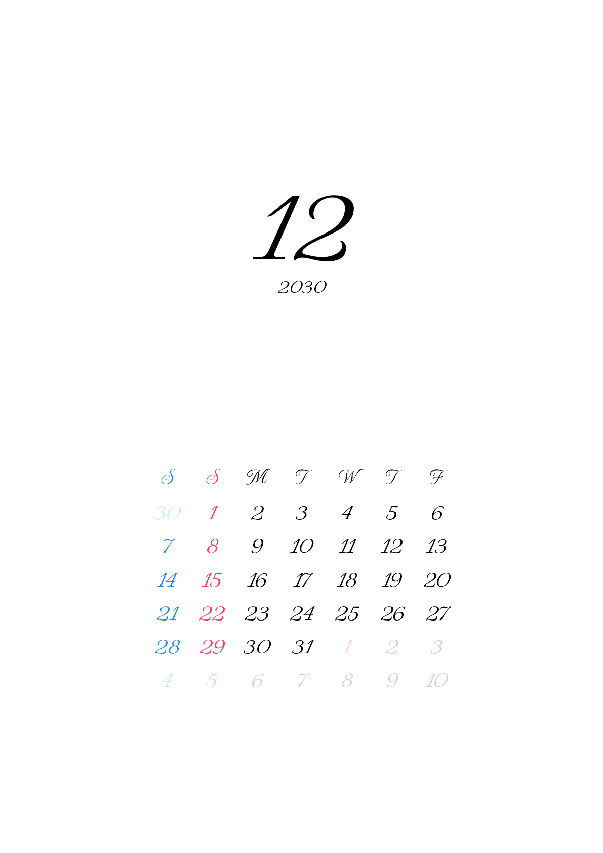 A判（A4,A5 など）,縦向き,１ヶ月,土曜始まり