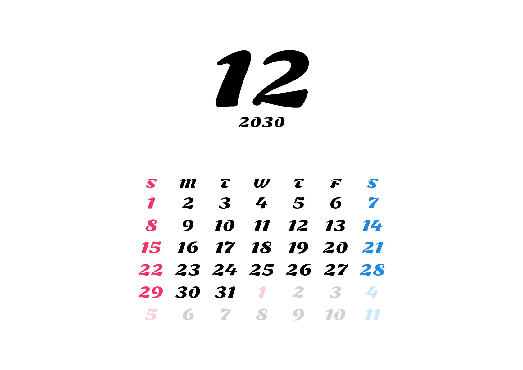 A判（A4,A5 など）,横向き,１ヶ月,日曜始まり