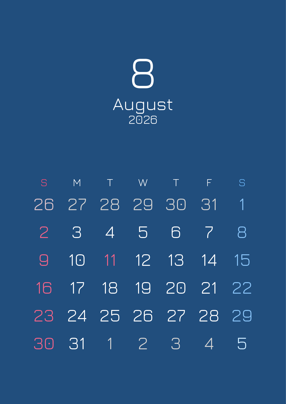 A判（A4,A5 など）,縦向き,１ヶ月,日曜始まり,背景色設定