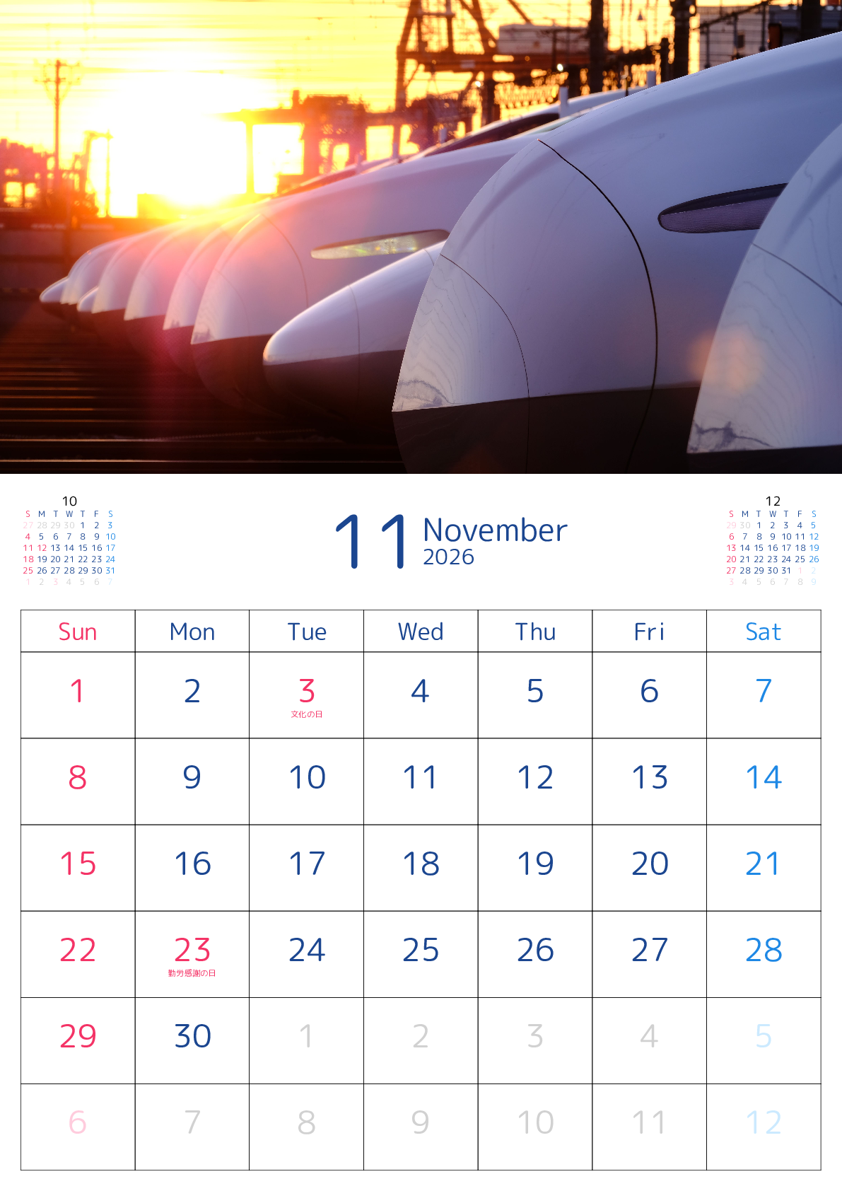 A判（A4,A5 など）,縦向き,１ヶ月,日曜始まり,祝日名入り,写真入り