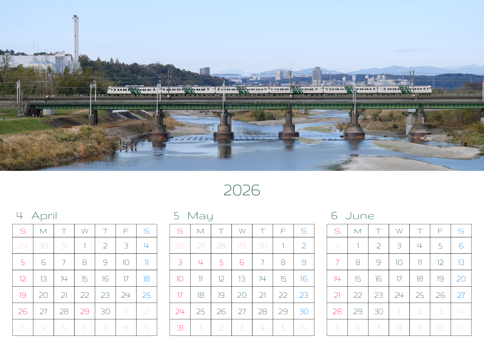 A判（A4,A5 など）,横向き,３ヶ月,日曜始まり,写真入り