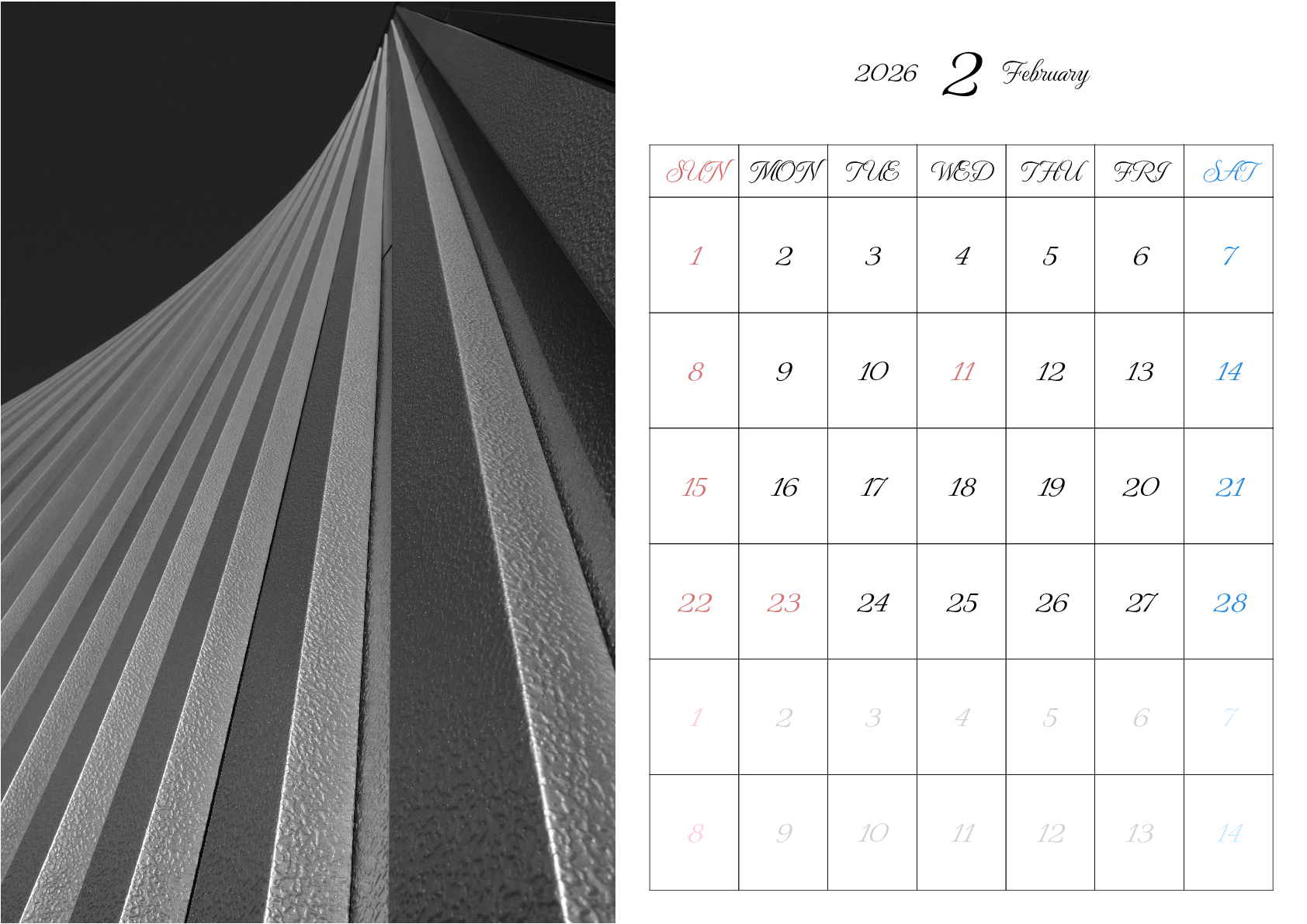 A判（A4,A5 など）,横向き,１ヶ月,日曜始まり,写真入り