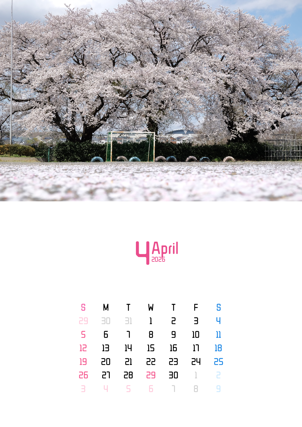 A判（A4,A5 など）,縦向き,１ヶ月,日曜始まり,写真入り