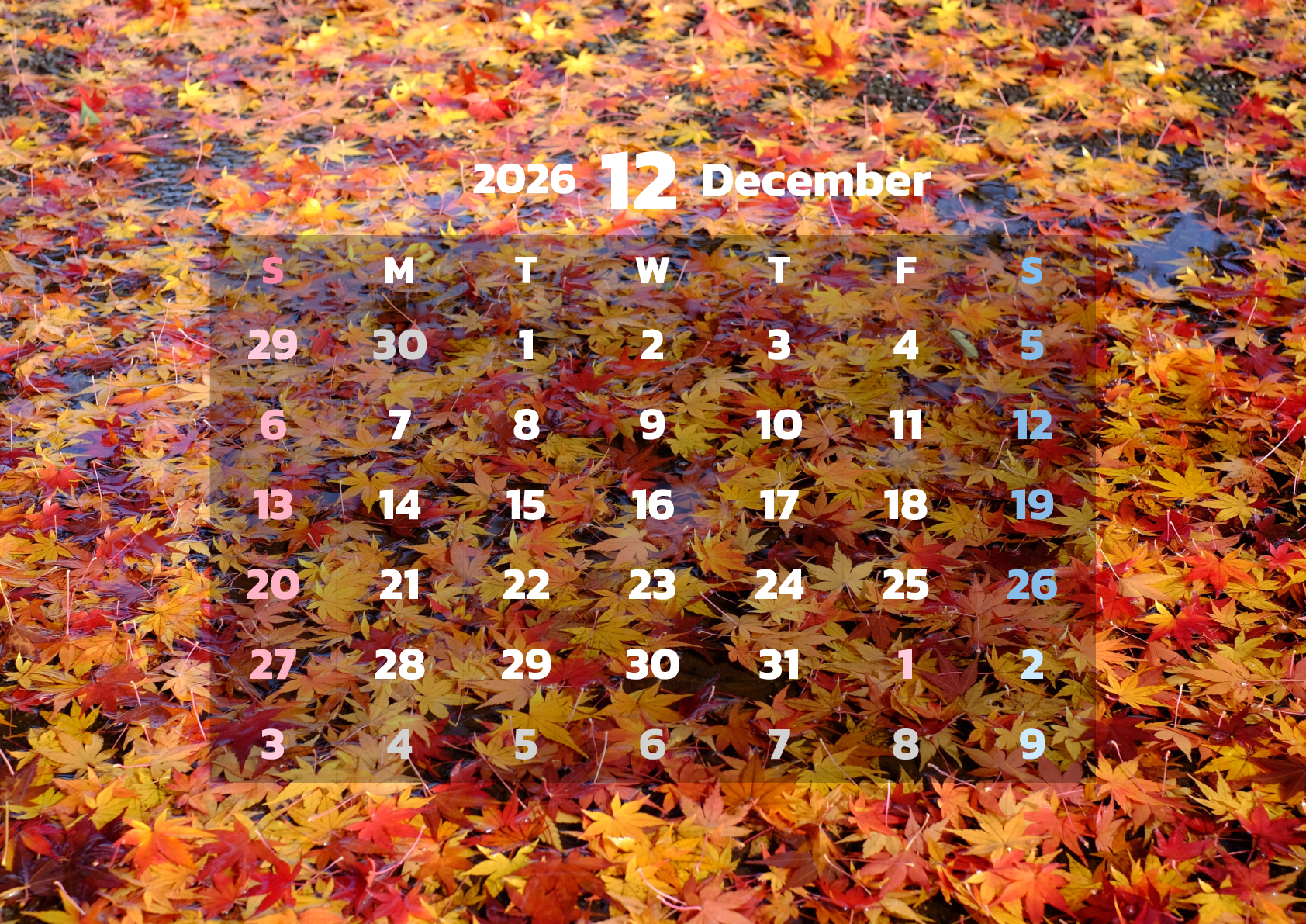 A判（A4,A5 など）,横向き,１ヶ月,日曜始まり,背景全面写真入り