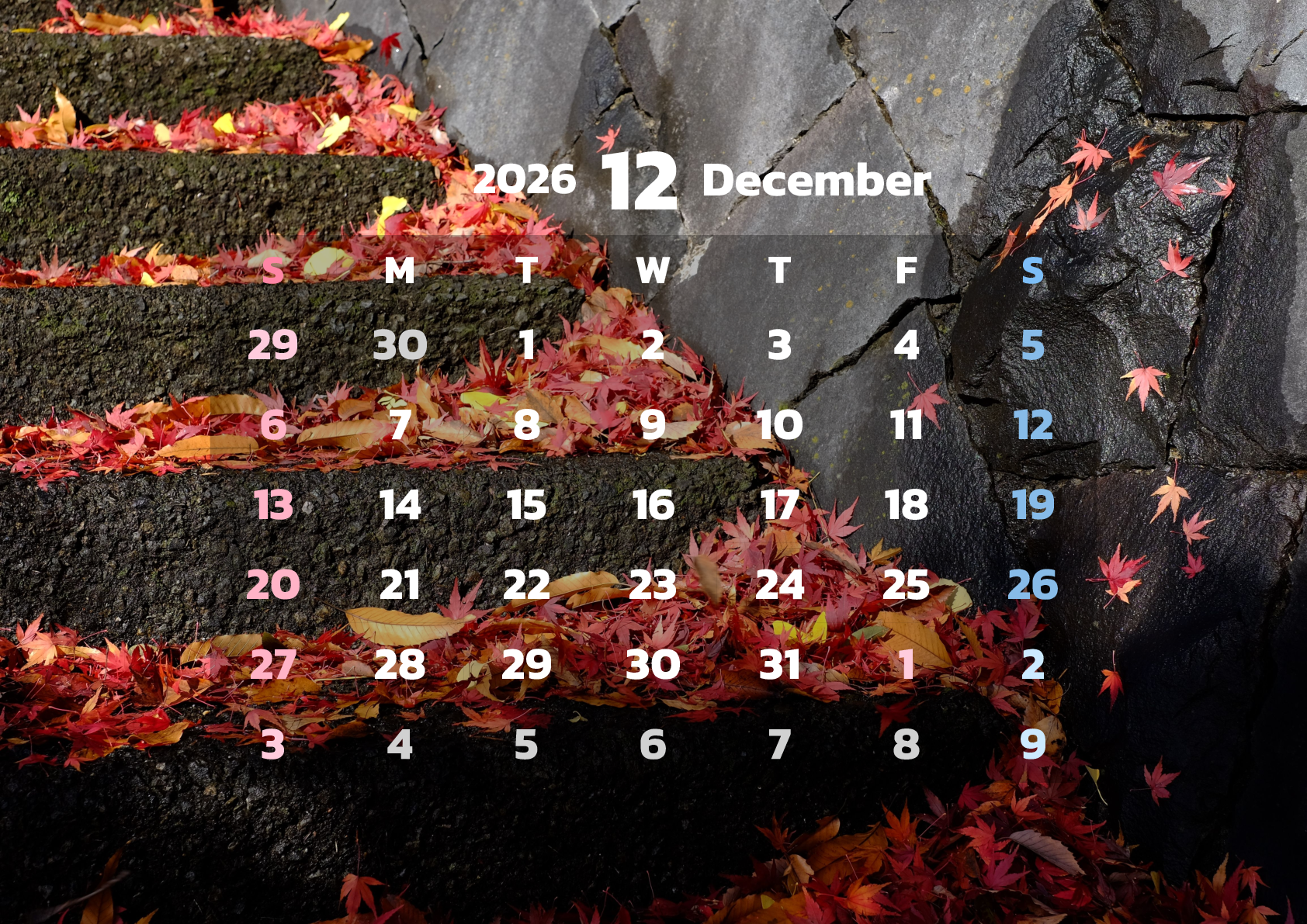 A判（A4,A5 など）,横向き,１ヶ月,日曜始まり,背景全面写真入り