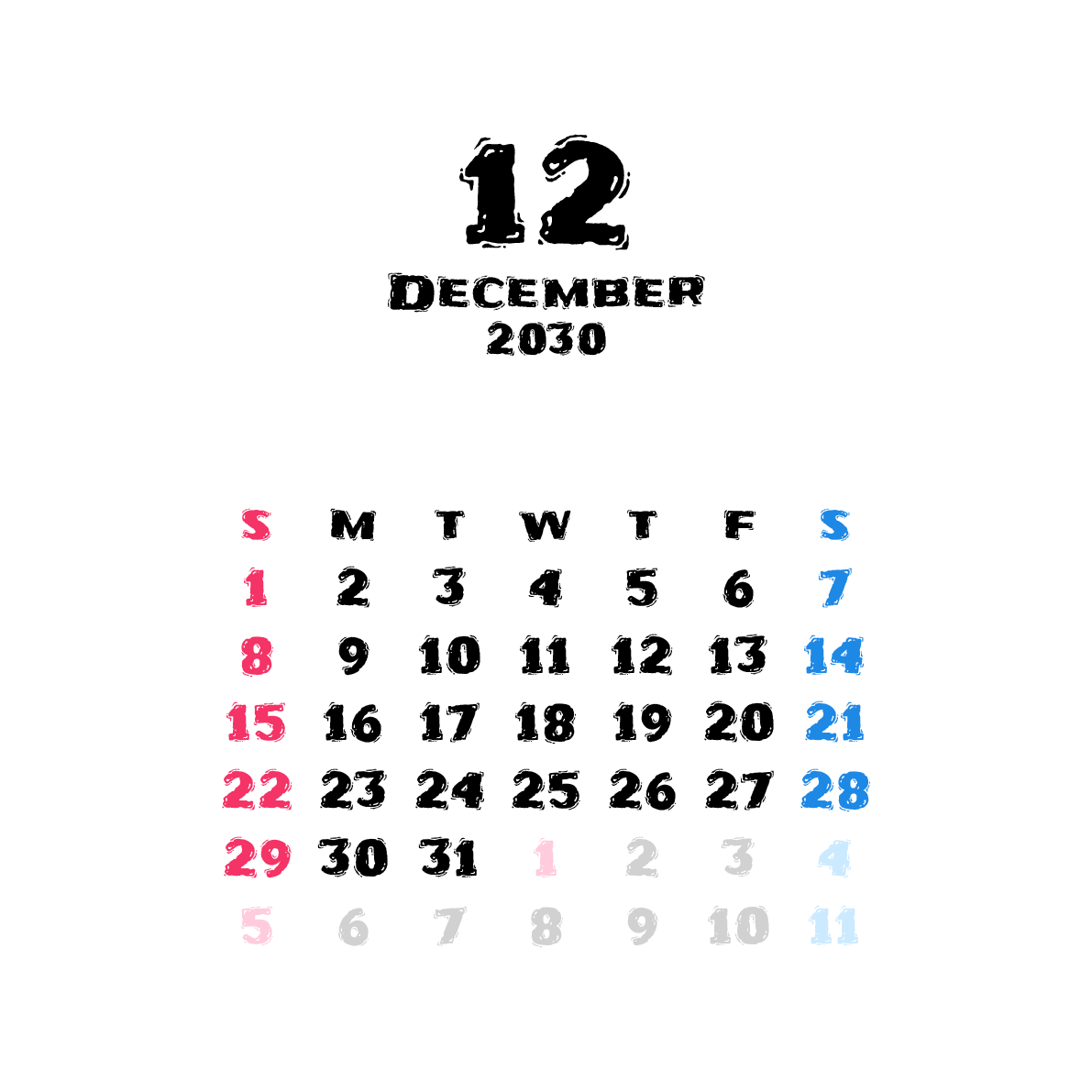 CD・正方形,横向き,１ヶ月,日曜始まり