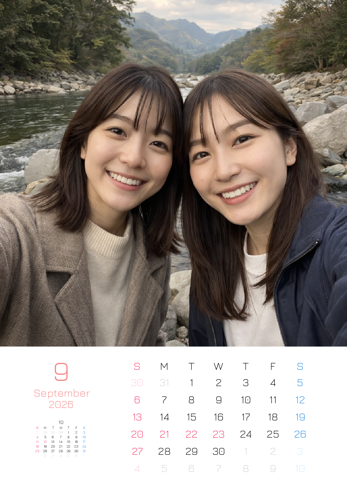 A判（A4,A5 など）,縦向き,１ヶ月,日曜始まり,写真入り