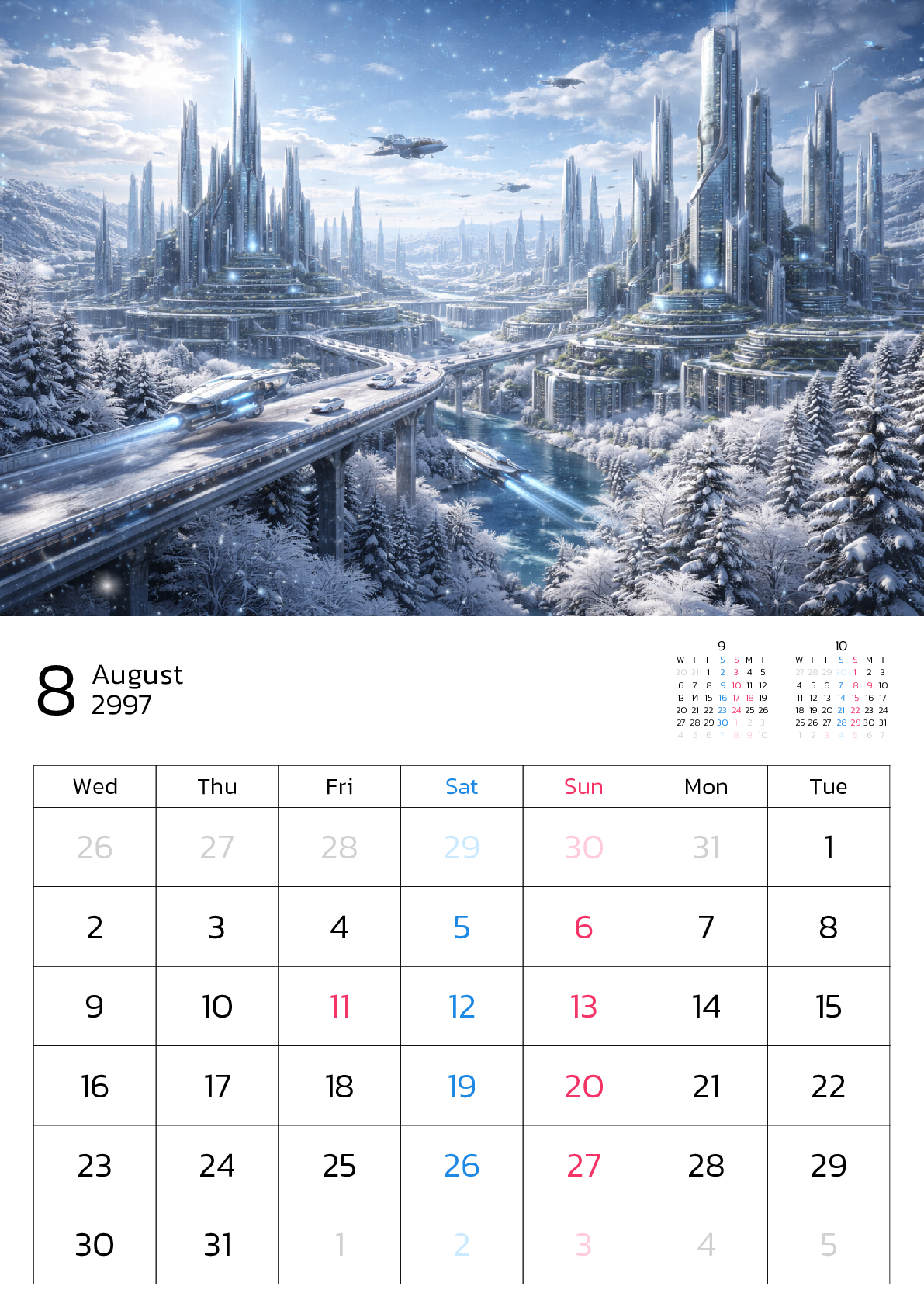 A判（A4,A5 など）,縦向き,１ヶ月,水曜始まり,写真入り