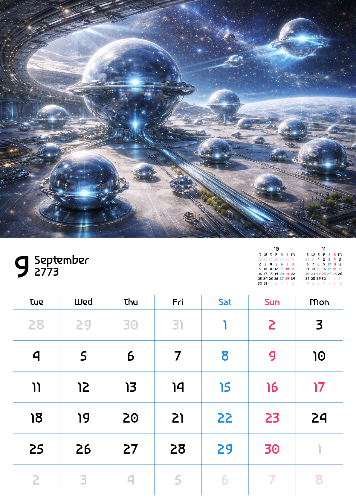 A判（A4,A5 など）,縦向き,１ヶ月,火曜始まり,写真入り