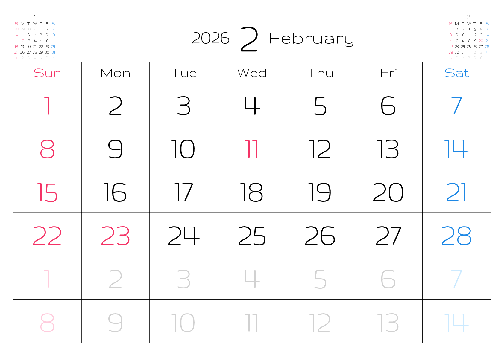 A判（A4,A5 など）,横向き,１ヶ月,日曜始まり