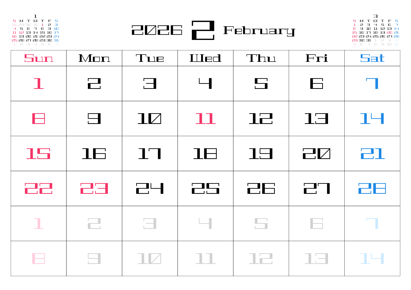 A判（A4,A5 など）,横向き,１ヶ月,日曜始まり