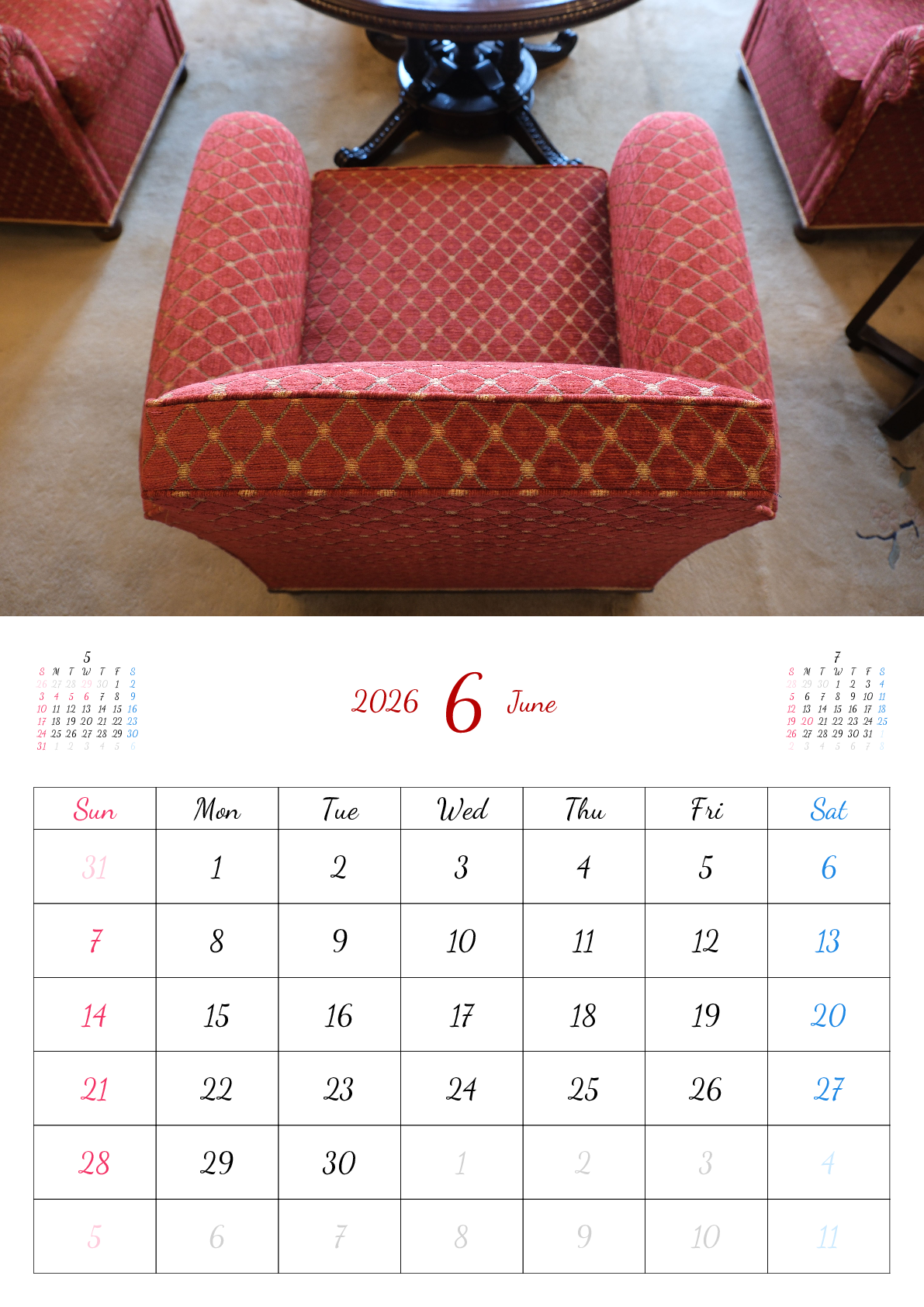 A判（A4,A5 など）,縦向き,１ヶ月,日曜始まり,写真入り