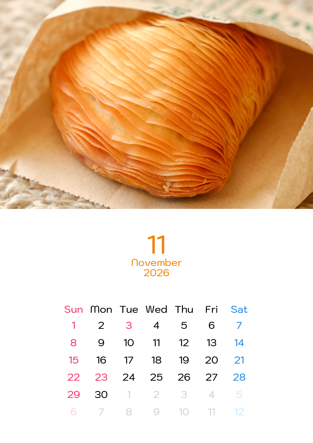 A判（A4,A5 など）,縦向き,１ヶ月,日曜始まり,写真入り
