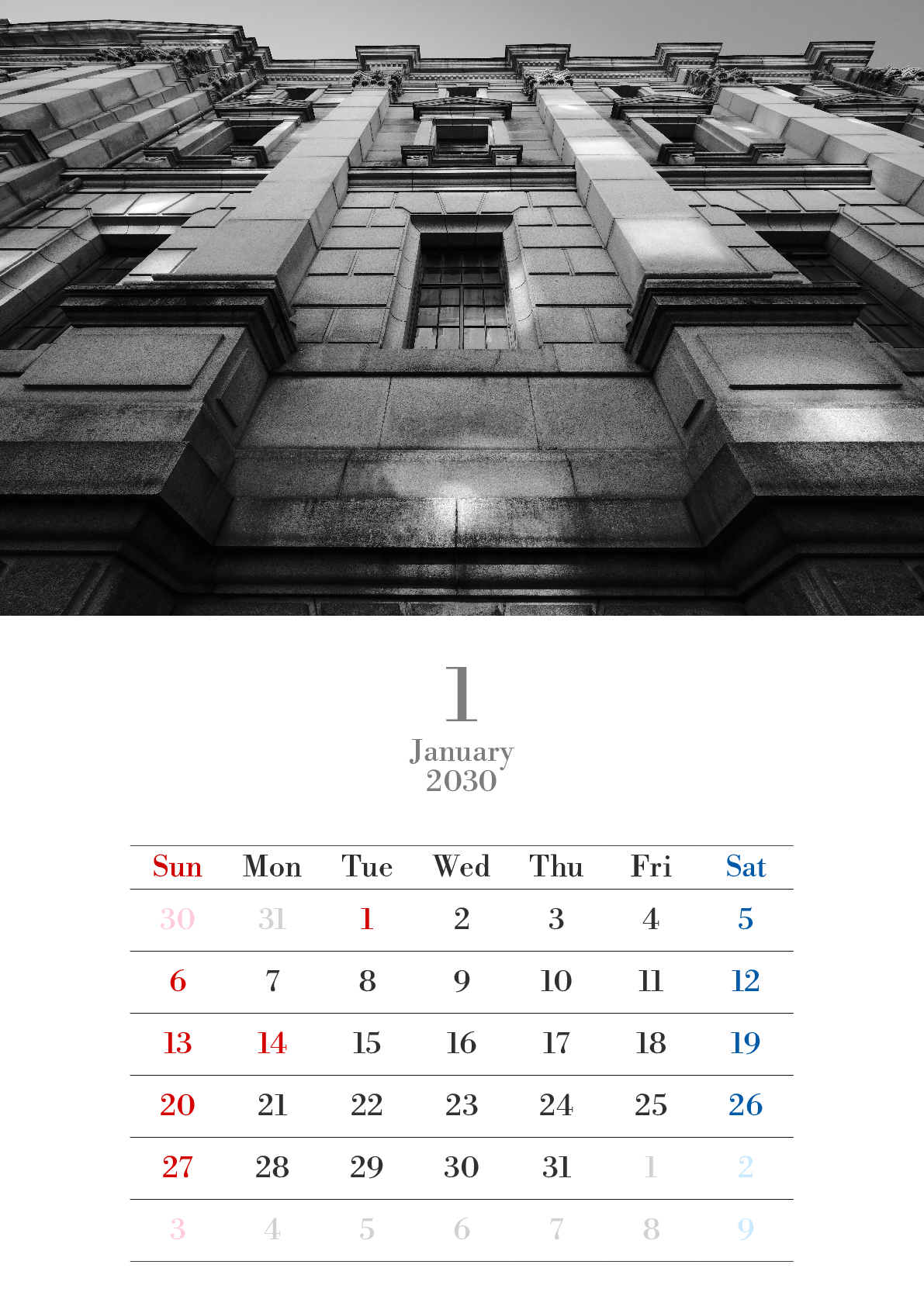 A判（A4,A5 など）,縦向き,１ヶ月,日曜始まり,写真入り