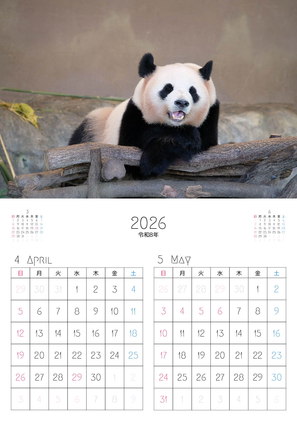 A判（A4,A5 など）,縦向き,２ヶ月,日曜始まり,写真入り