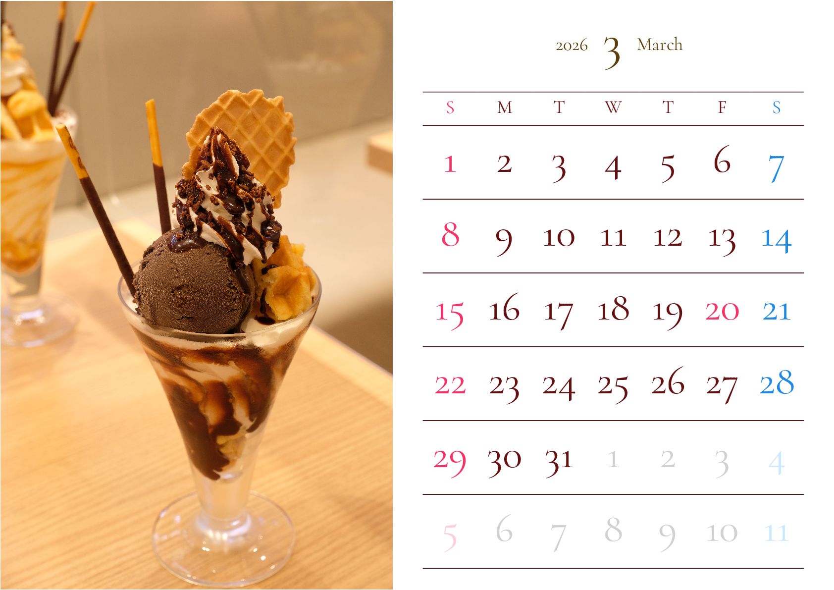 A判（A4,A5 など）,横向き,１ヶ月,日曜始まり,写真入り