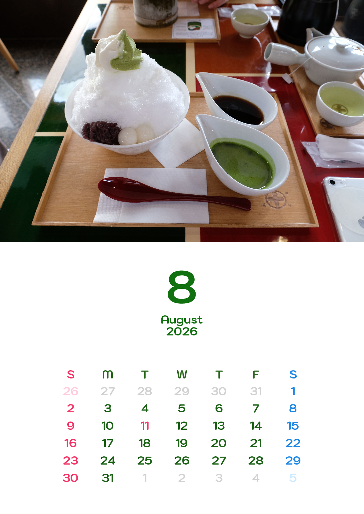 A判（A4,A5 など）,縦向き,１ヶ月,日曜始まり,写真入り