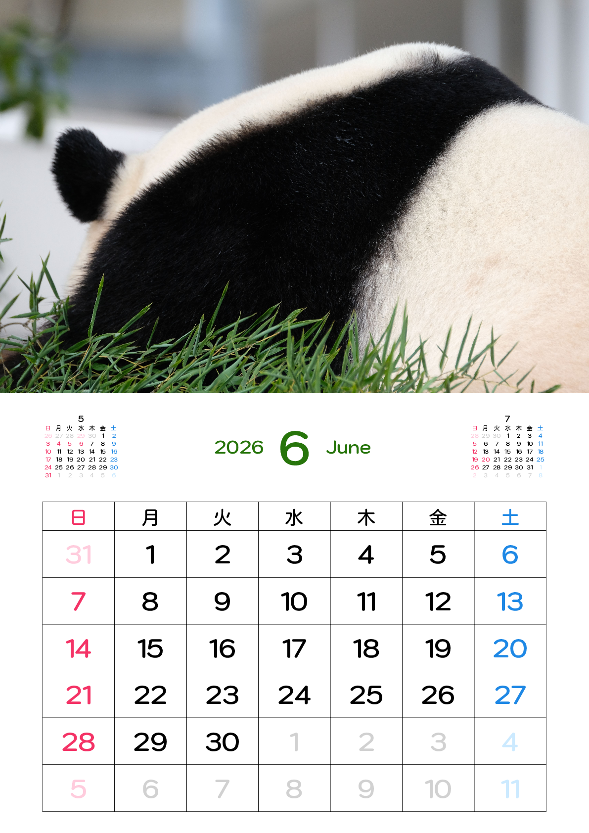 A判（A4,A5 など）,縦向き,１ヶ月,日曜始まり,写真入り