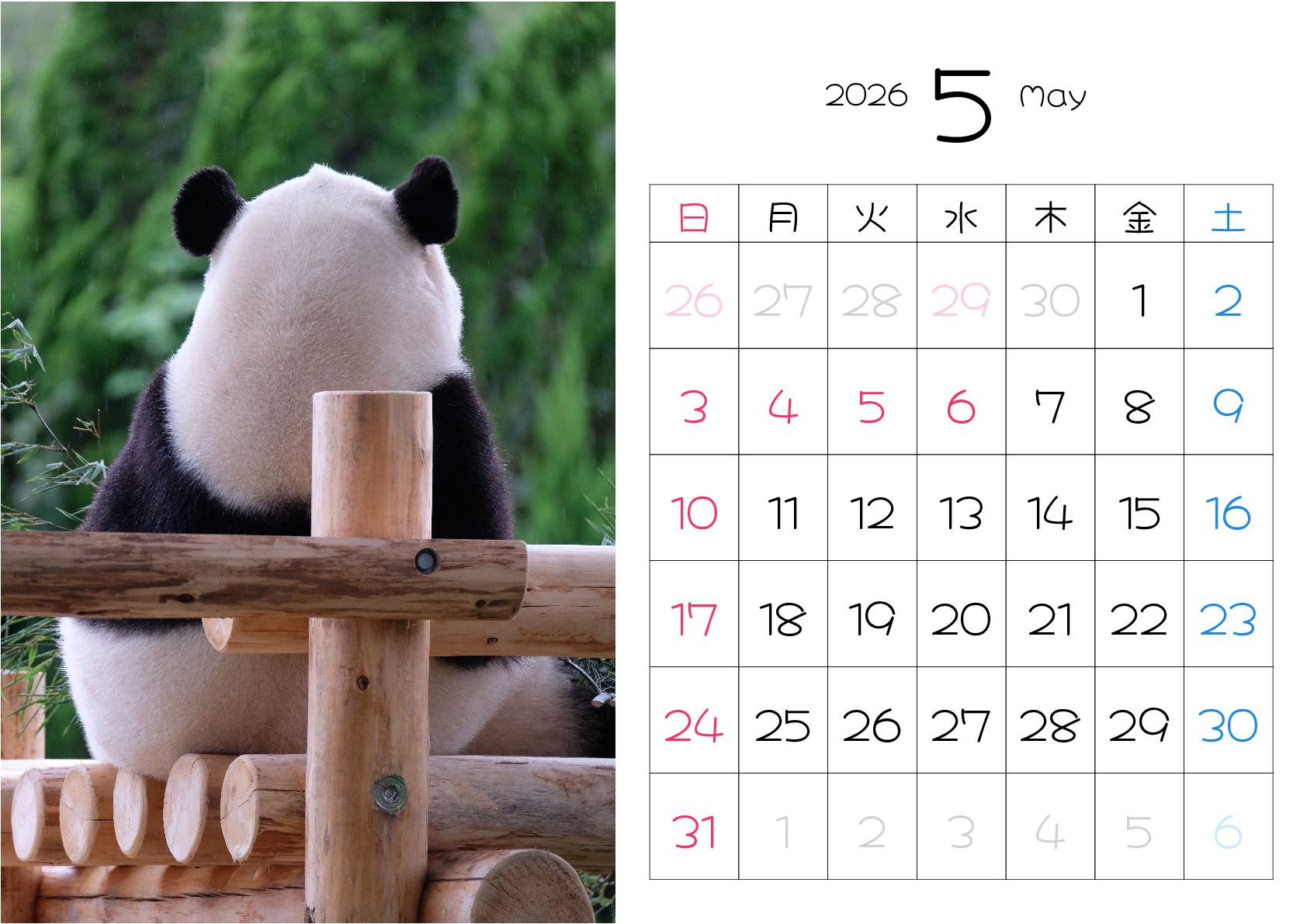 A判（A4,A5 など）,横向き,１ヶ月,日曜始まり,写真入り