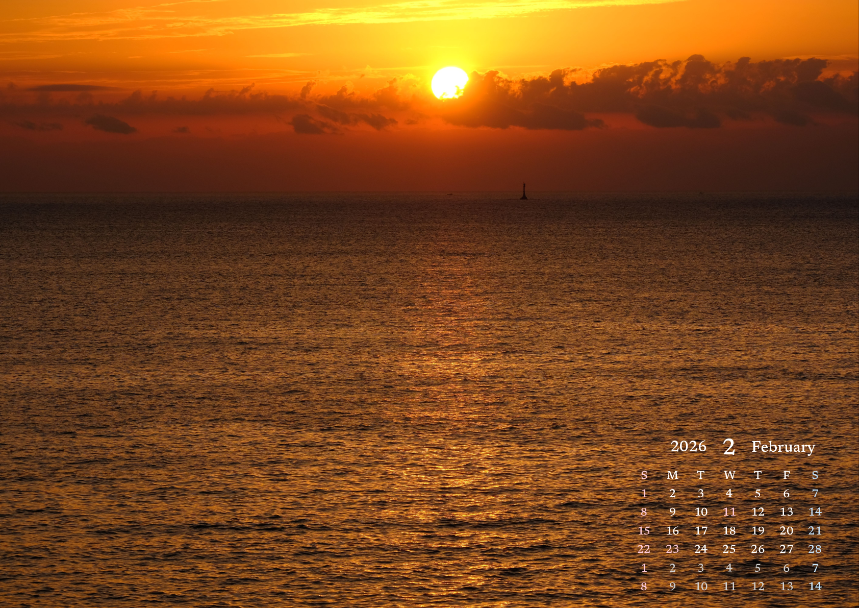 A判（A4,A5 など）,横向き,１ヶ月,日曜始まり,背景全面写真入り