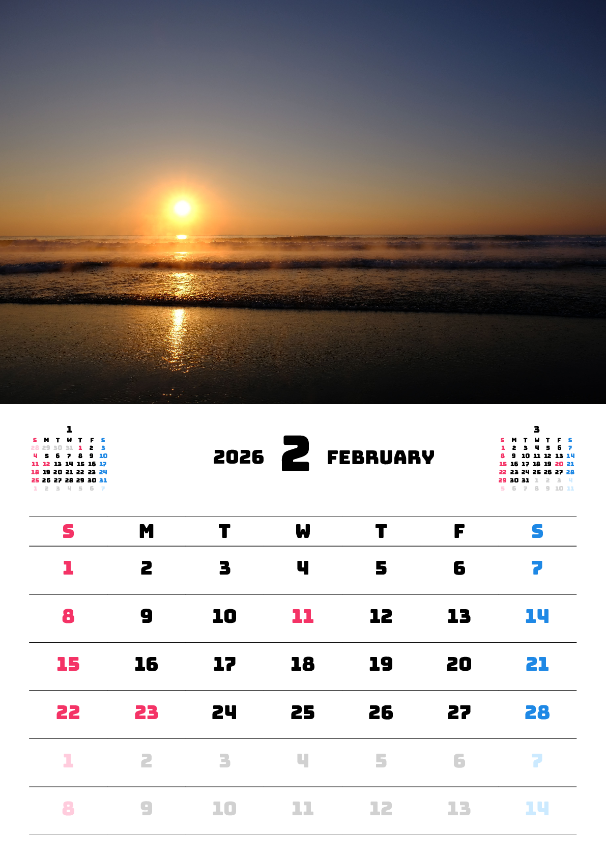 A判（A4,A5 など）,縦向き,１ヶ月,日曜始まり,写真入り