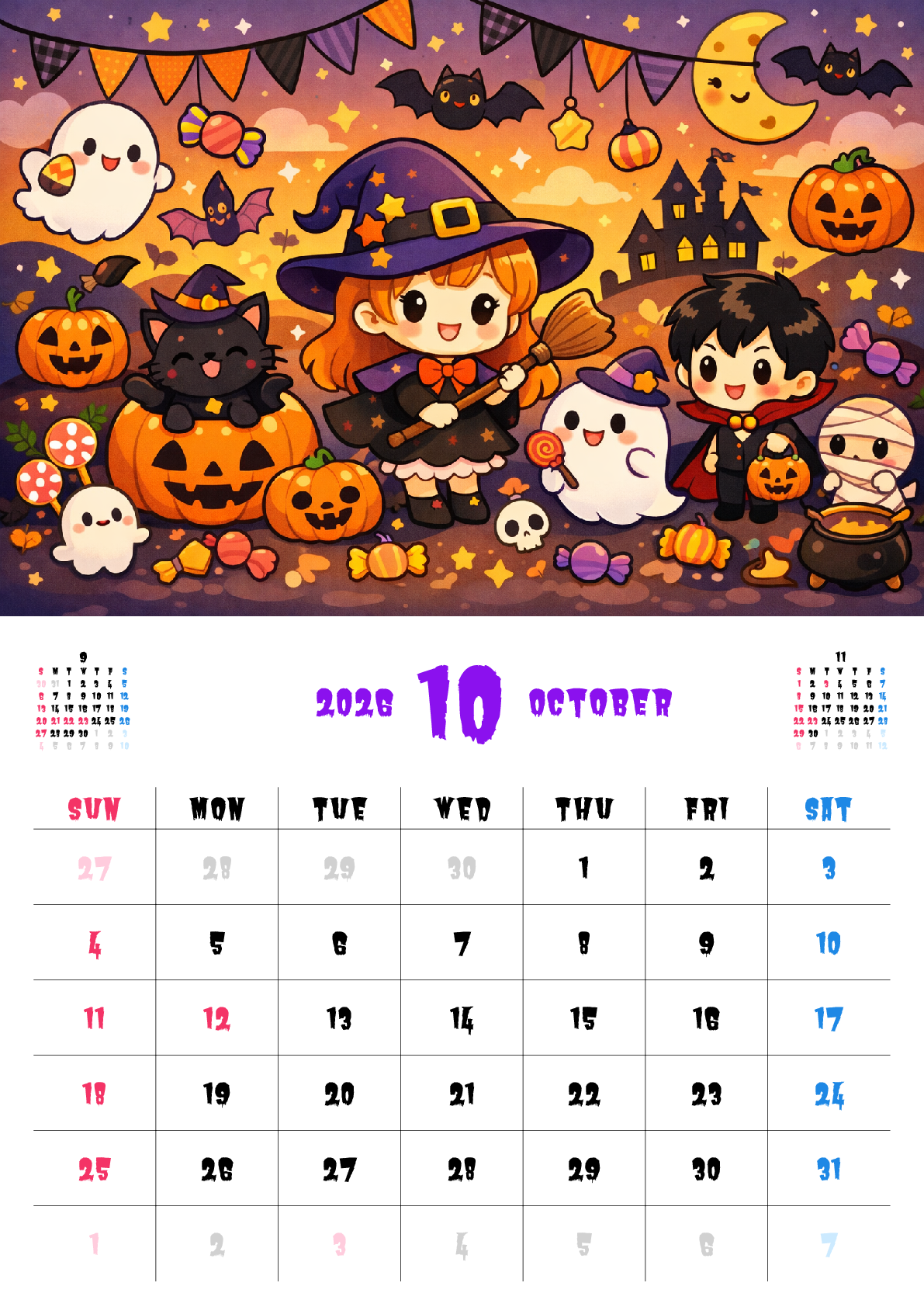 A判（A4,A5 など）,縦向き,１ヶ月,日曜始まり,写真入り