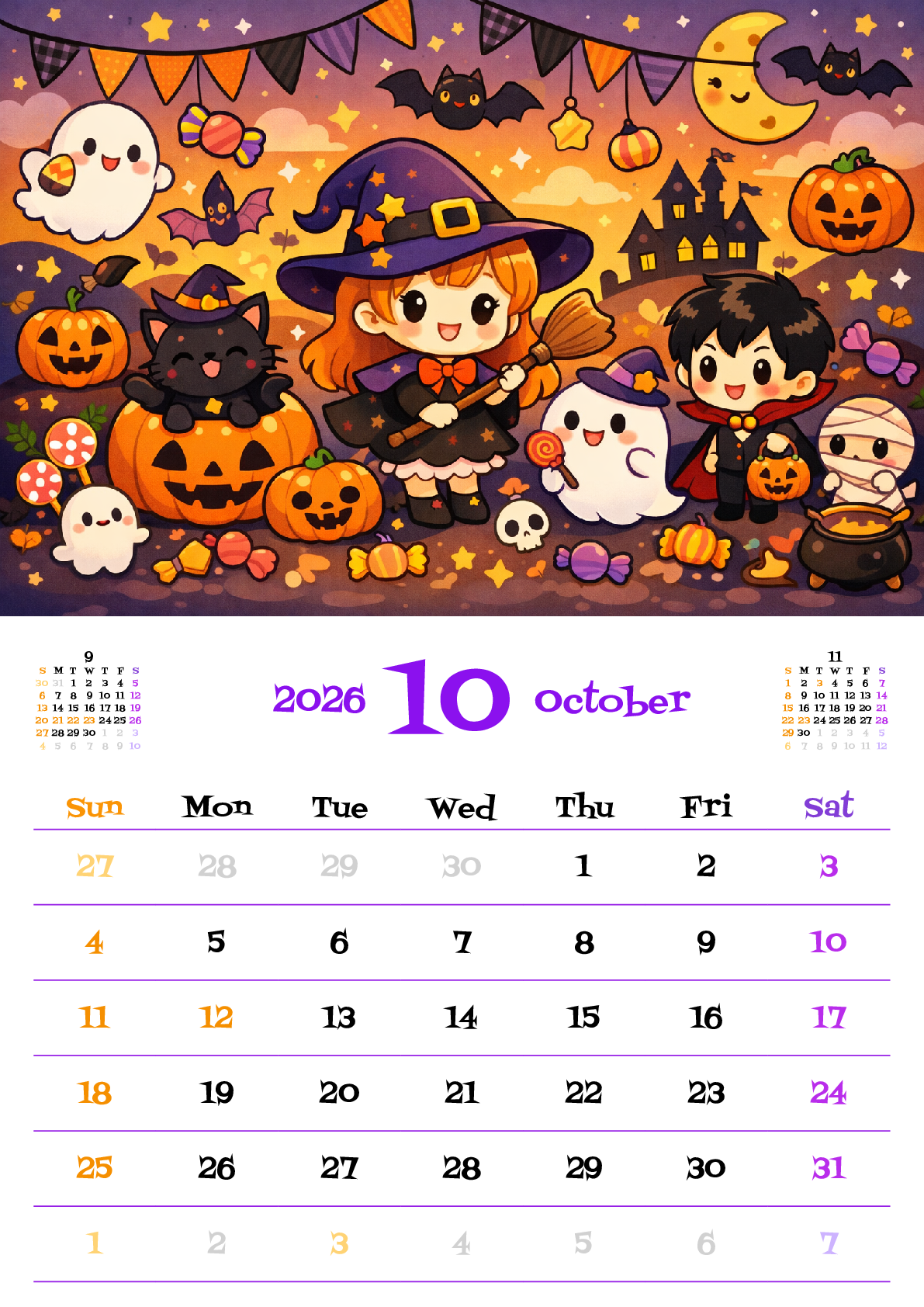 A判（A4,A5 など）,縦向き,１ヶ月,日曜始まり,写真入り