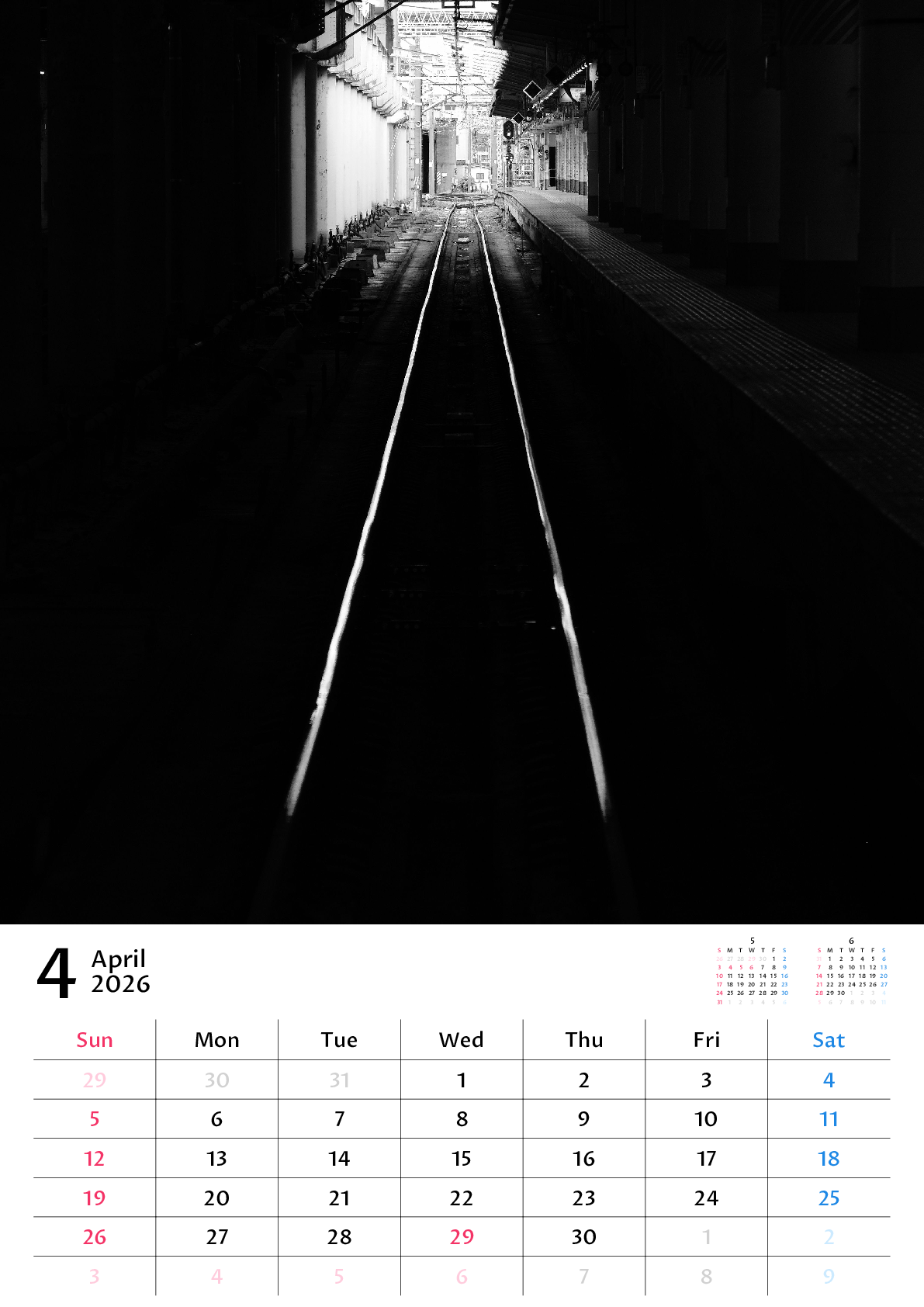 A判（A4,A5 など）,縦向き,１ヶ月,日曜始まり,写真入り