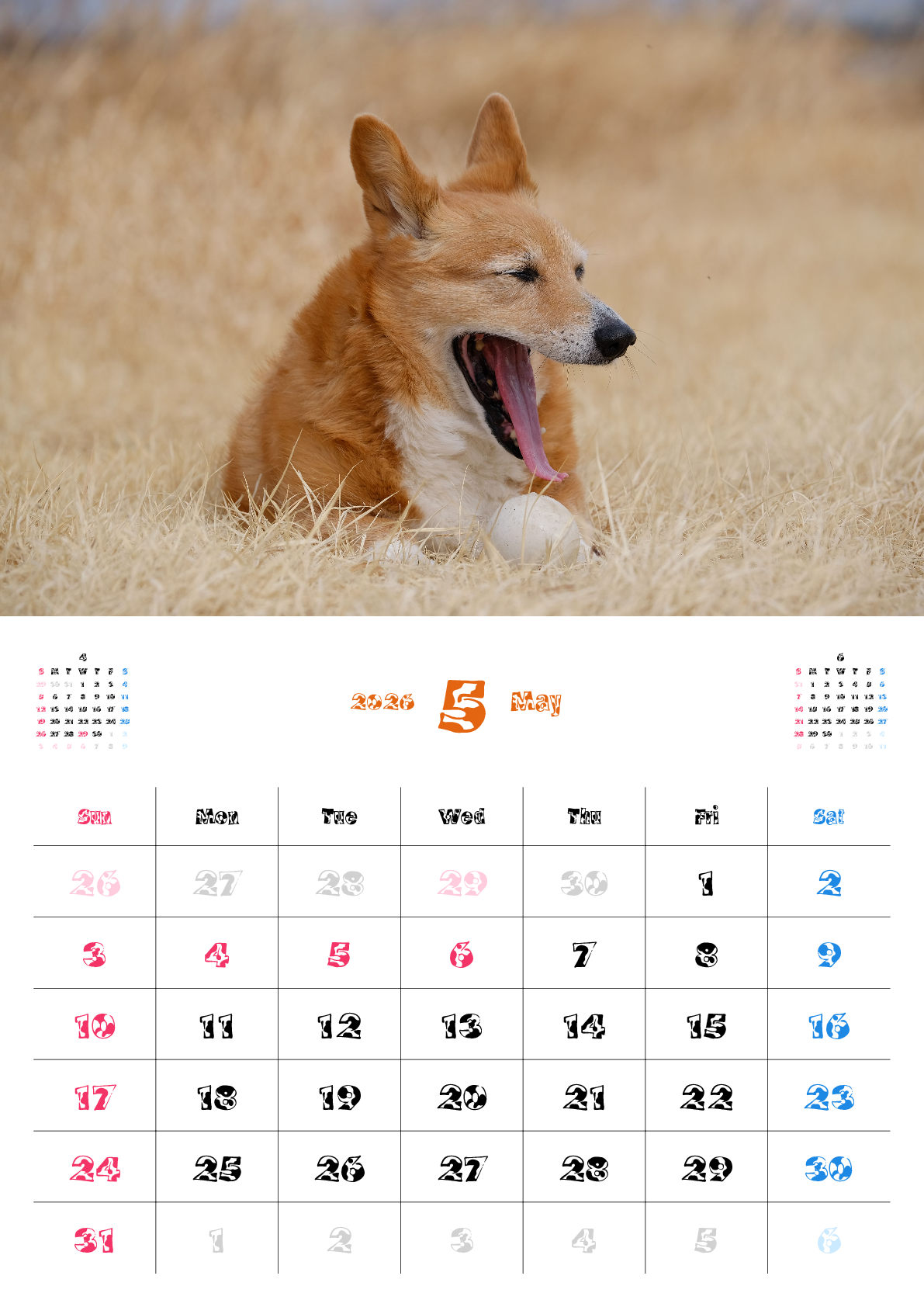 A判（A4,A5）,縦向き,１ヶ月,日曜始まり,写真入り