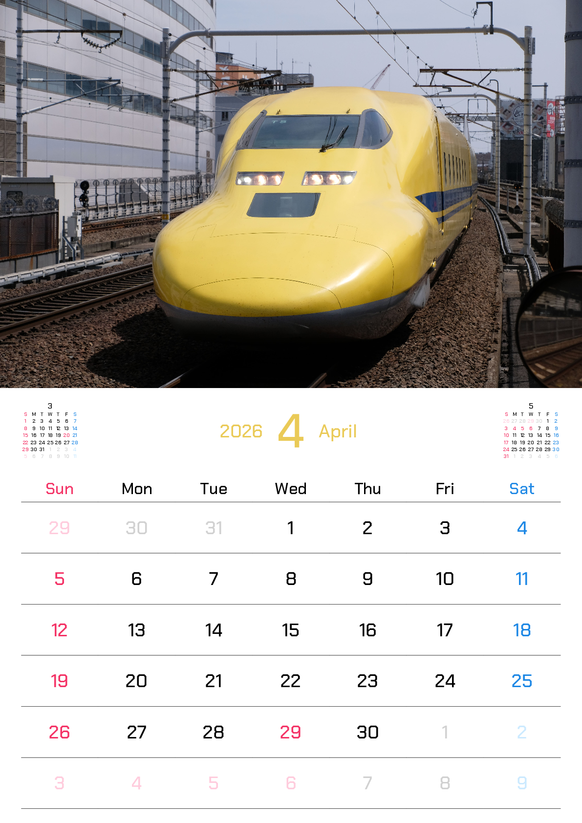 A判（A4,A5 など）,縦向き,１ヶ月,日曜始まり,写真入り