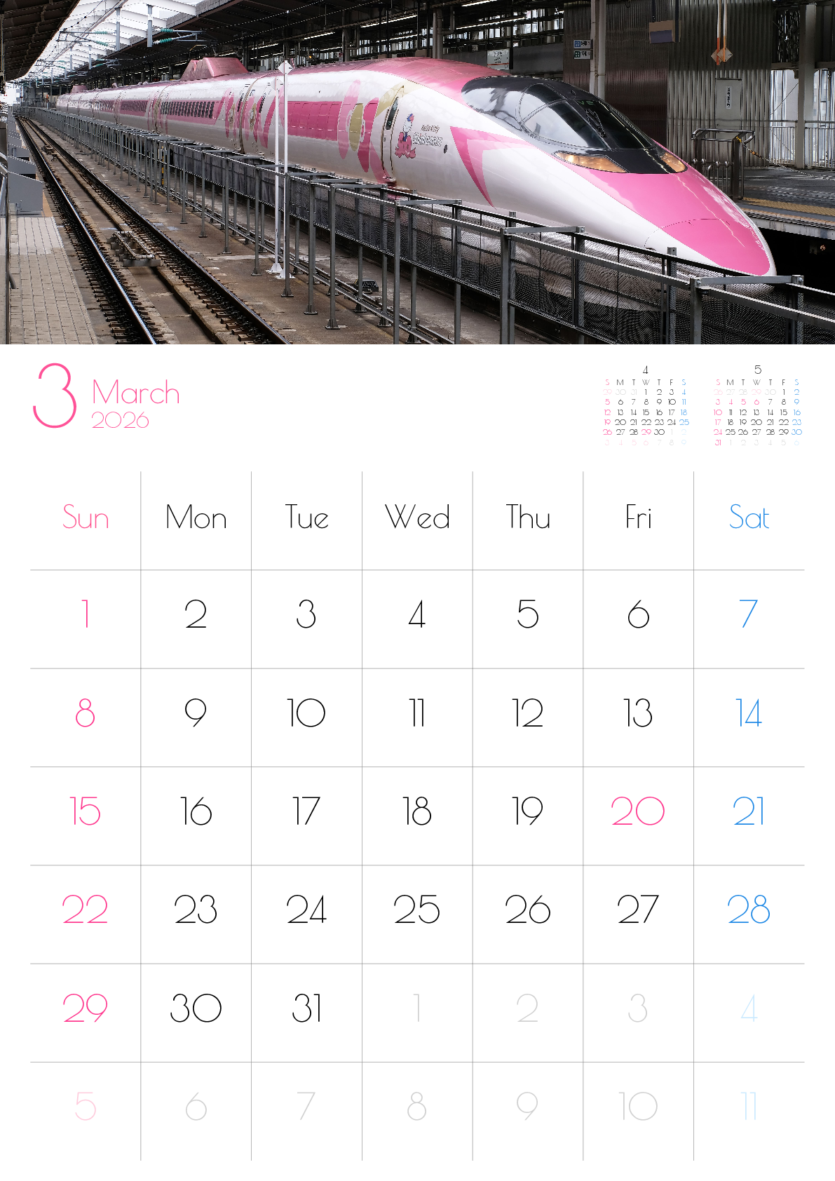 A判（A4,A5 など）,縦向き,１ヶ月,日曜始まり,写真入り