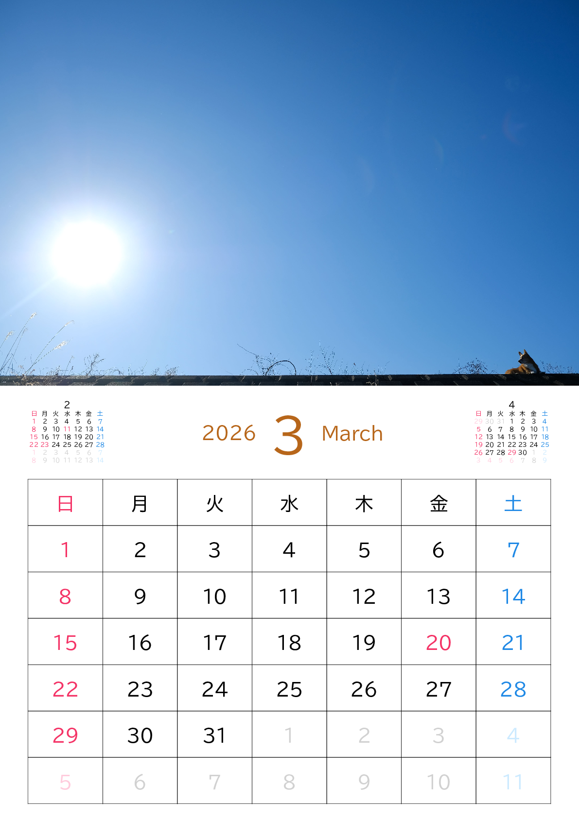 A判（A4,A5）,縦向き,１ヶ月,日曜始まり,写真入り