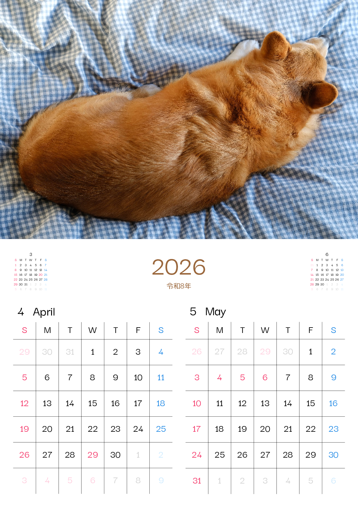 A判（A4,A5）,縦向き,２ヶ月,日曜始まり,写真入り