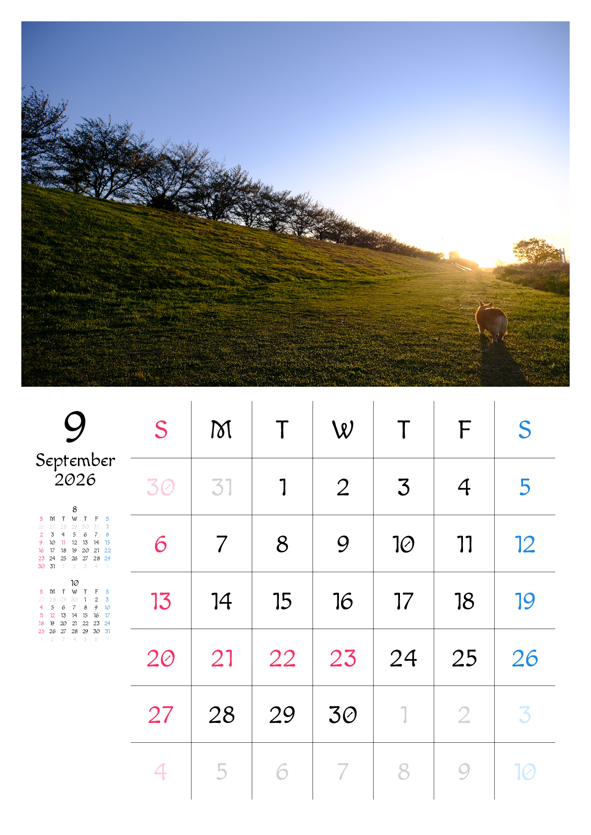 A判（A4,A5）,縦向き,１ヶ月,日曜始まり,写真入り