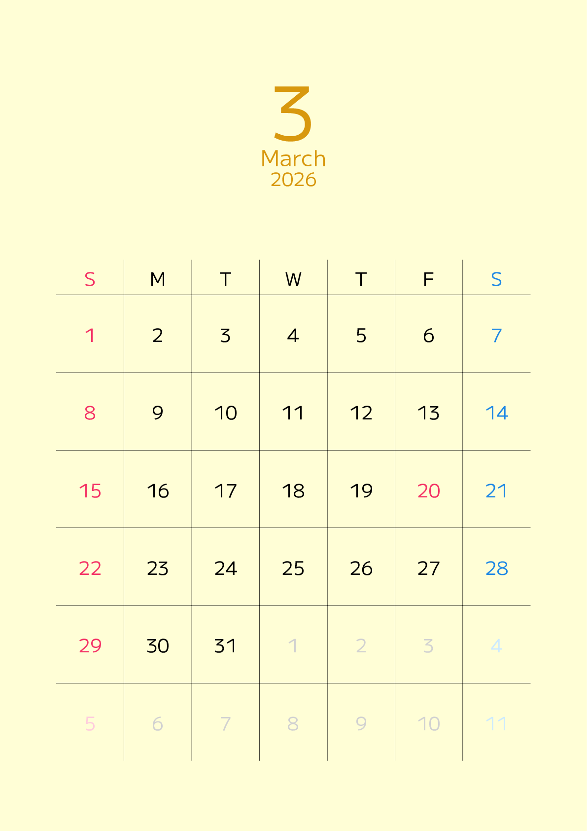 A判（A4,A5）,縦向き,１ヶ月,日曜始まり,背景色設定