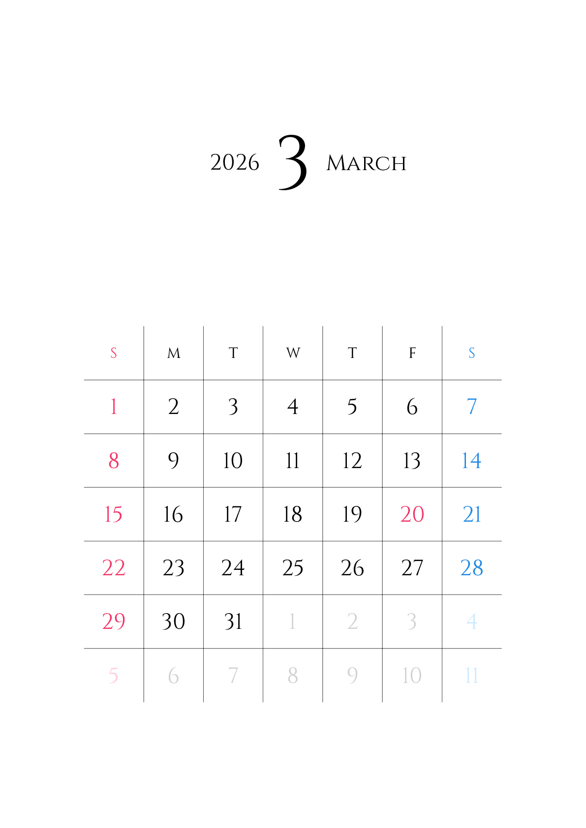 A判（A4,A5）,縦向き,１ヶ月,日曜始まり