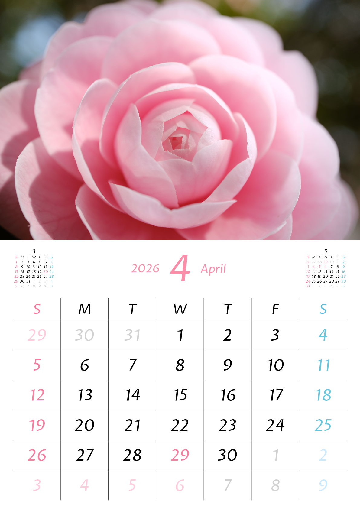 A判（A4,A5）,縦向き,１ヶ月,日曜始まり,写真入り