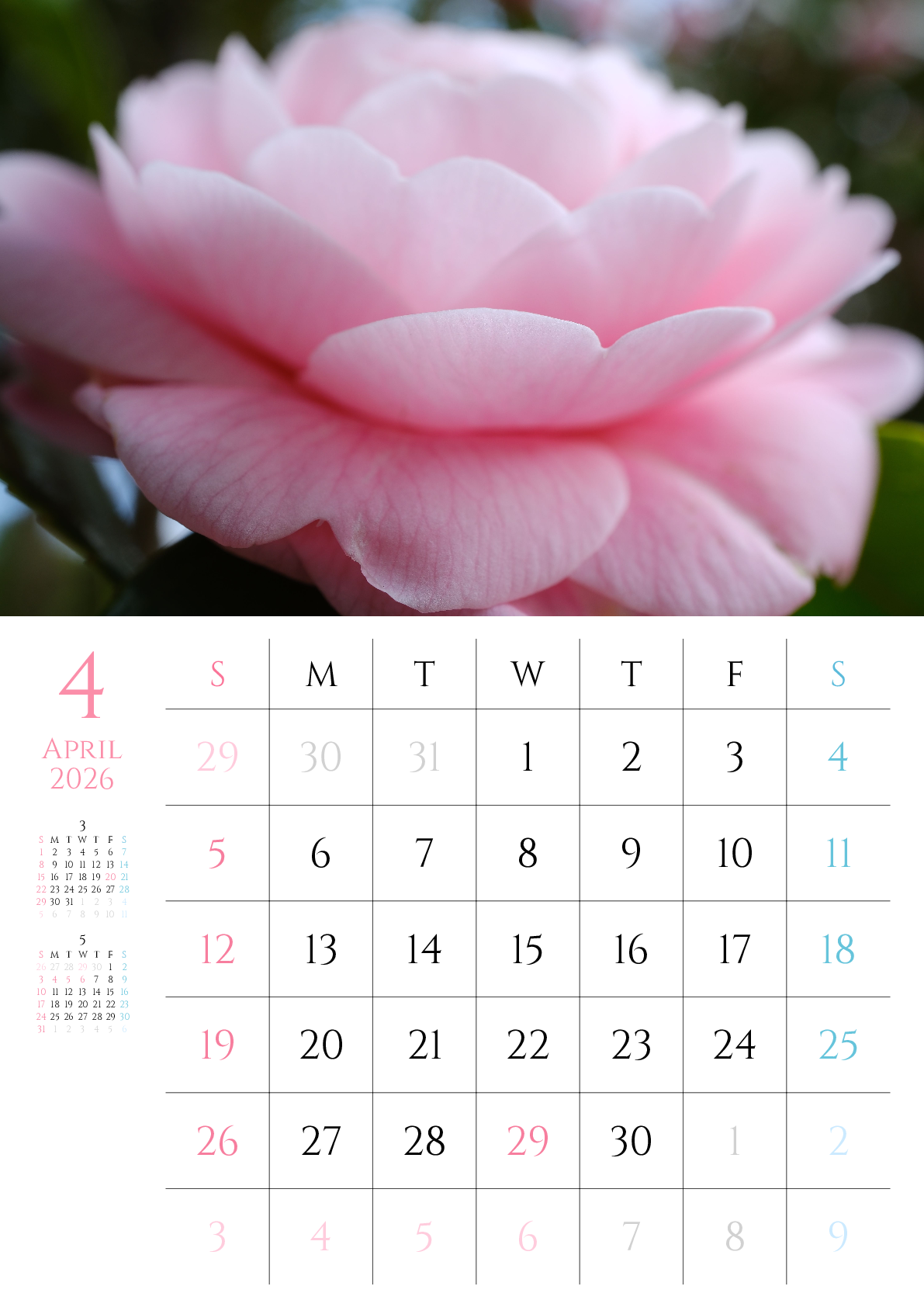 A判（A4,A5）,縦向き,１ヶ月,日曜始まり,写真入り