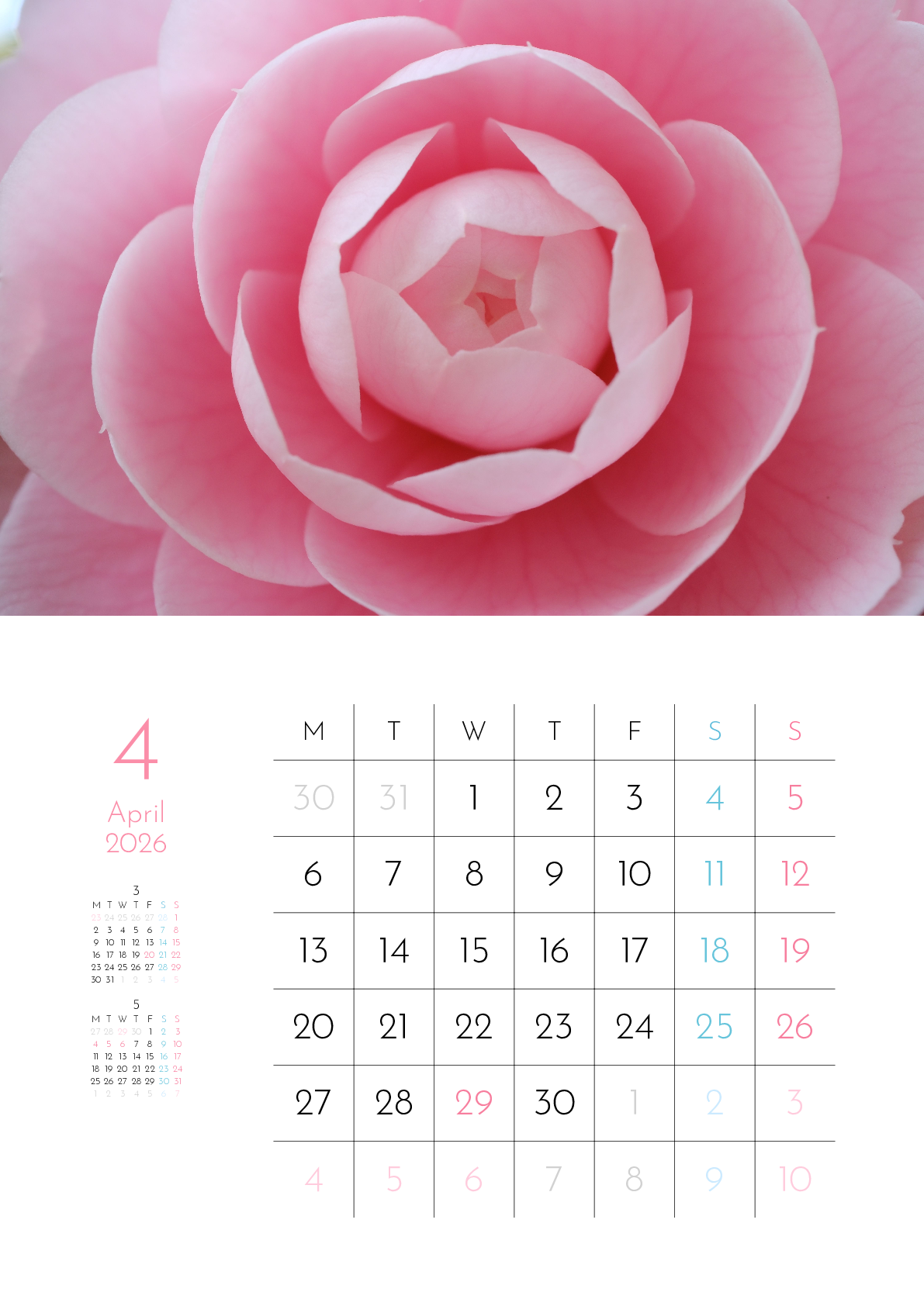 A判（A4,A5）,縦向き,１ヶ月,月曜始まり,写真入り