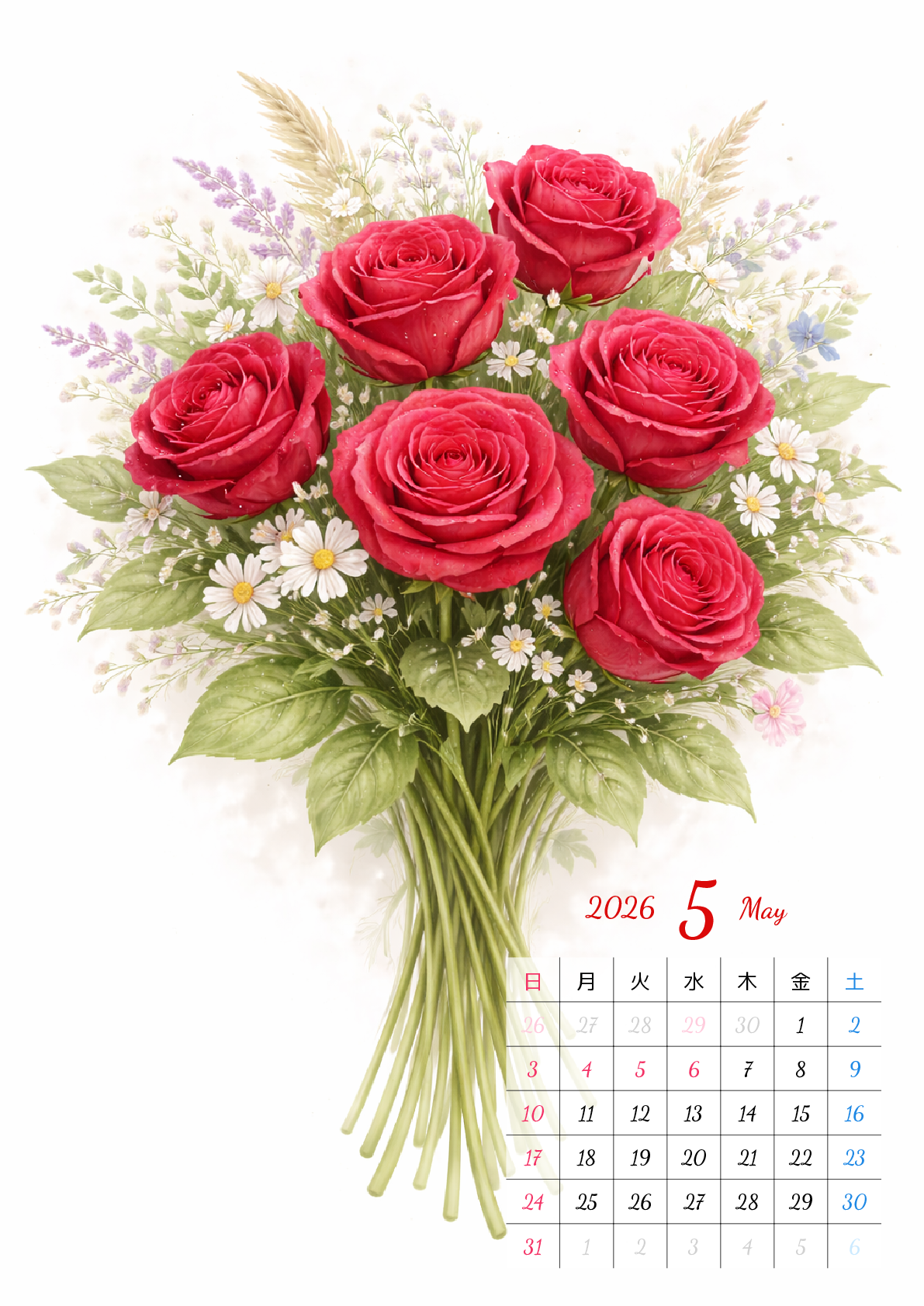 A判（A4,A5）,縦向き,１ヶ月,日曜始まり,背景全面写真入り