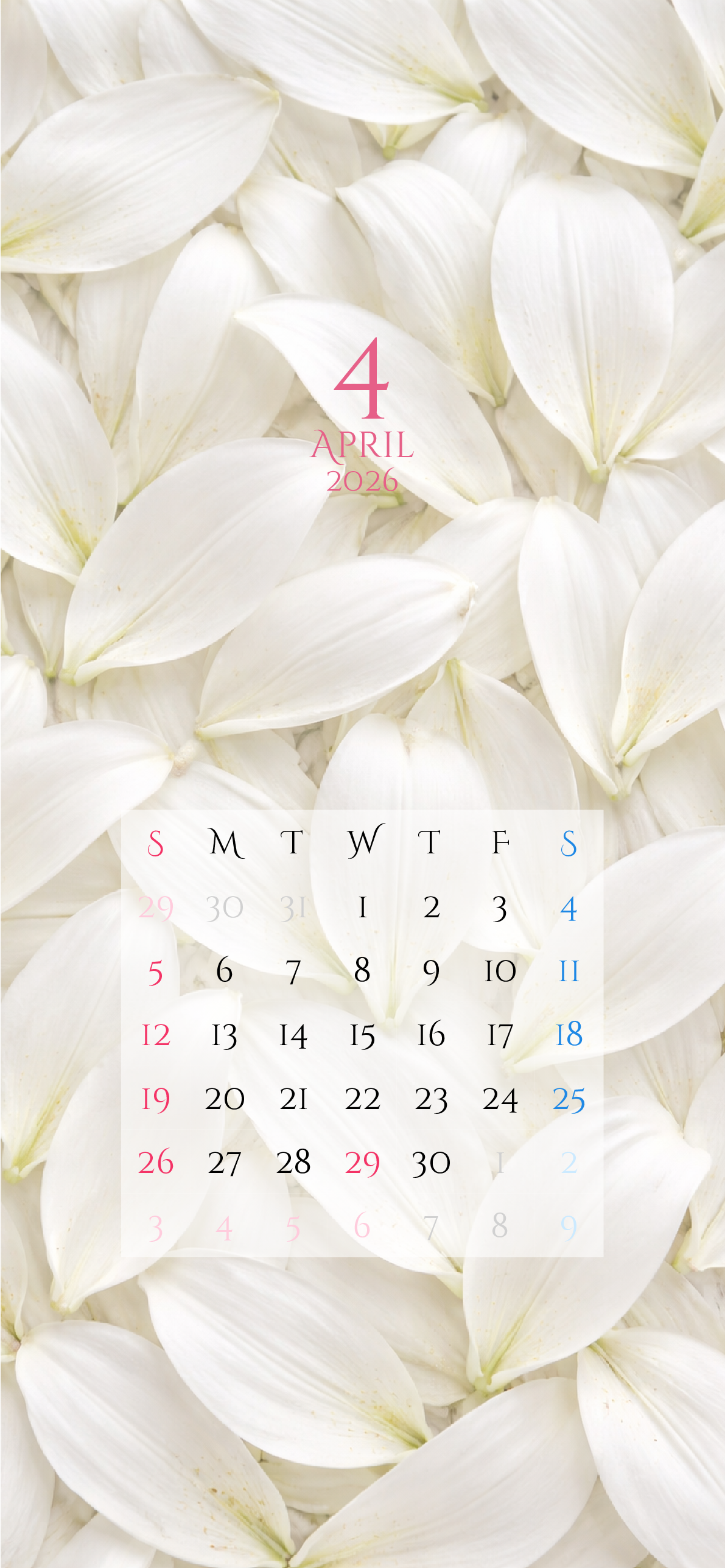 iPhone 12,12 Pro,13,13 Pro, 14, 14 Pro,縦向き,１ヶ月,日曜始まり,背景全面写真入り